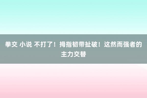 拳交 小说 不打了！拇指韧带扯破！这然而强者的主力交替
